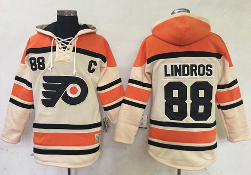 Flyers #88 Eric Lindros Cream Sawyer Hooded Sweatshirt Stitched NHL Jersey - Click Image to Close
